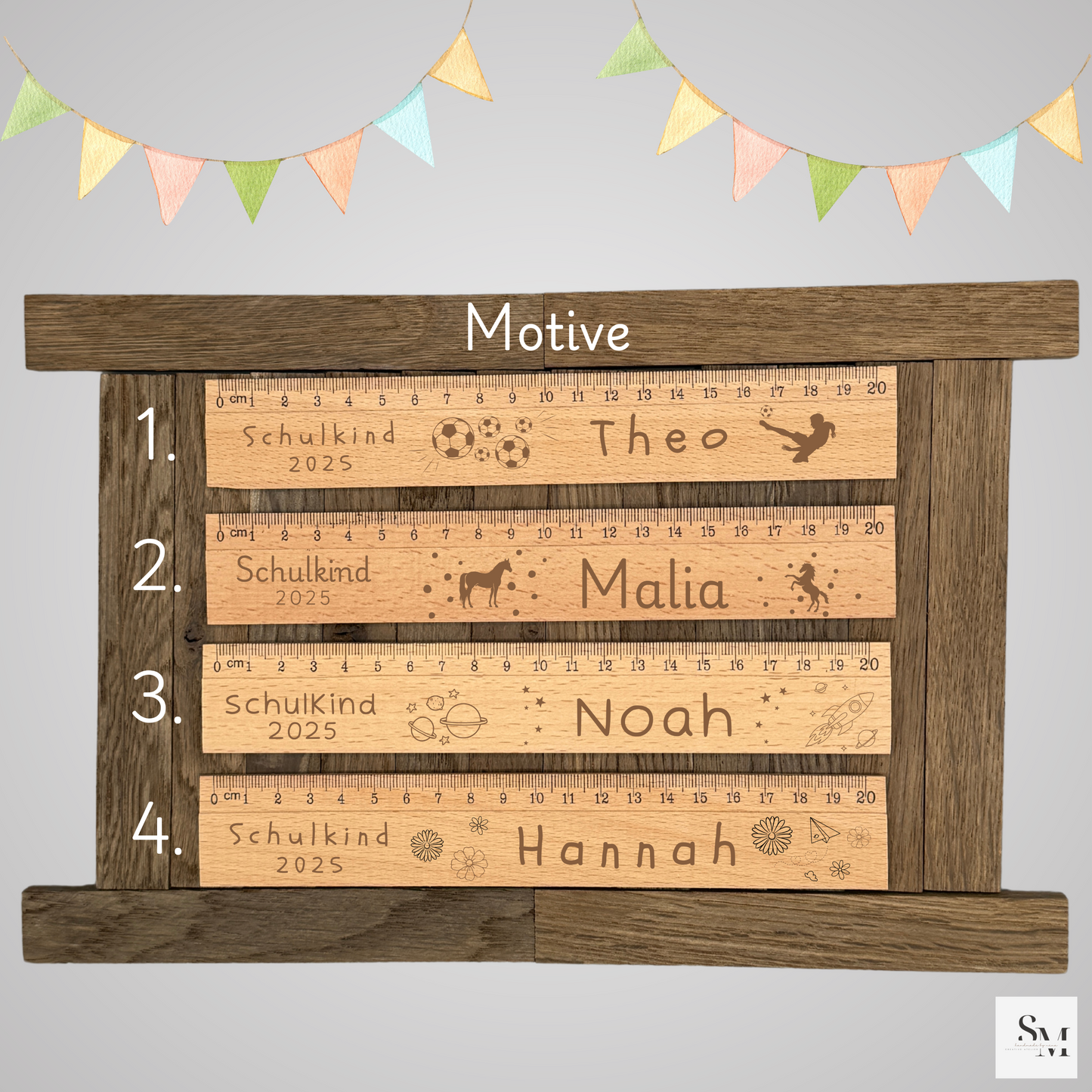 Personalisiertes Lineal Holz Schulkind 2025 – Geschenk zur Einschulung | Lineal mit Namen 20 cm | Schuleinführung