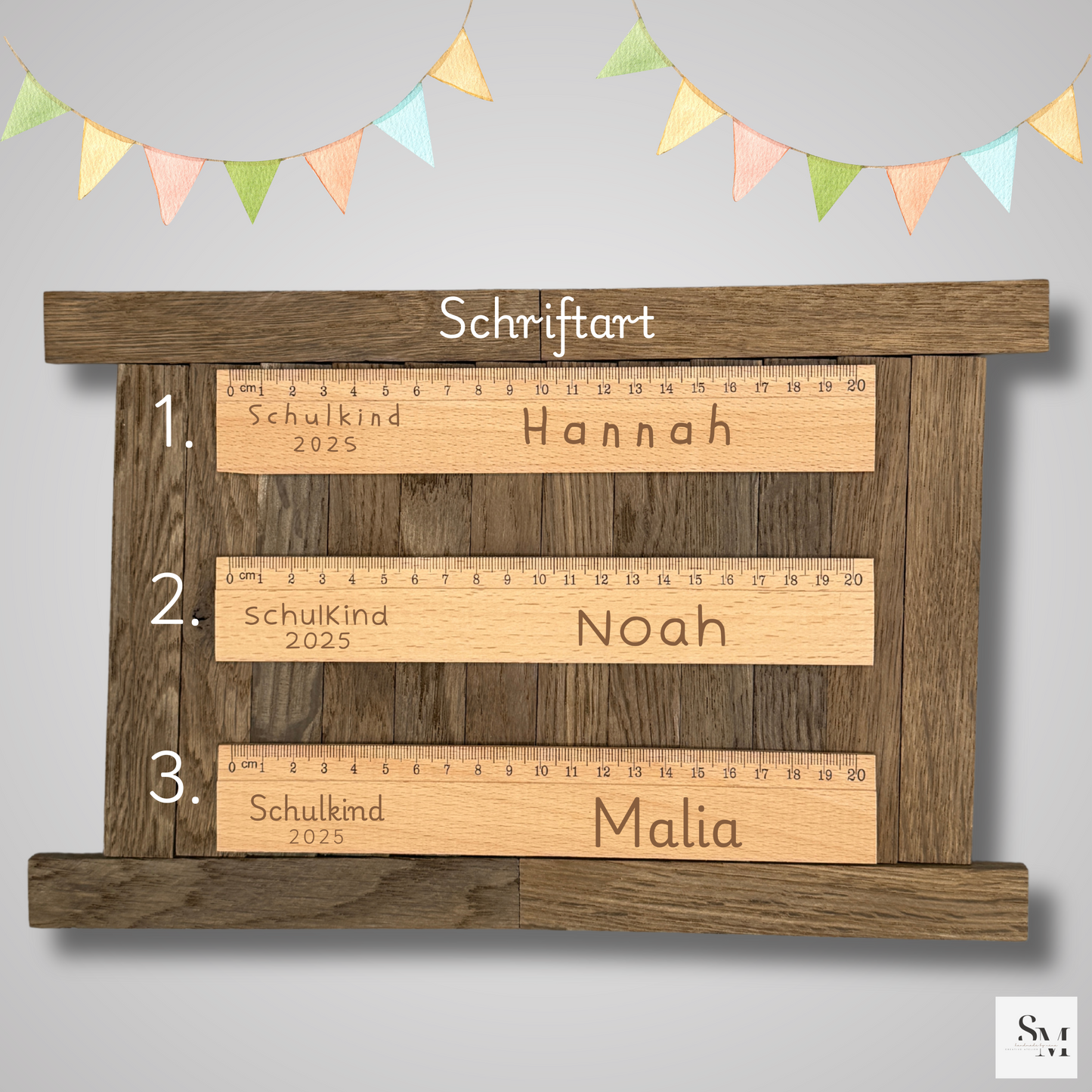 Personalisiertes Lineal Holz Schulkind 2025 – Geschenk zur Einschulung | Lineal mit Namen 20 cm | Schuleinführung