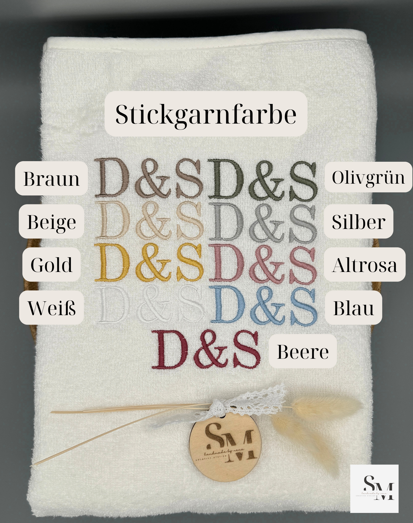 Personalisiertes Handtuch | Bestickt mit Monogramm "N | D" | Initialen | Geburtstag | Hochzeit | Einzug | Weihnachten | Geburt | 50 x 100 cm