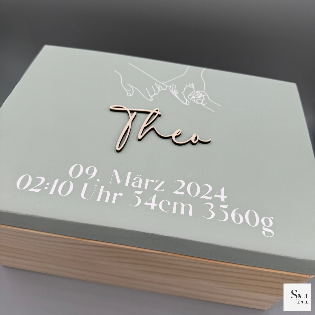 aufbewahrung erinnerungen Personalisierte Erinnerungskiste "Hände" | Geschenk zur Geburt | Taufe | Baby-Shower | Babyparty