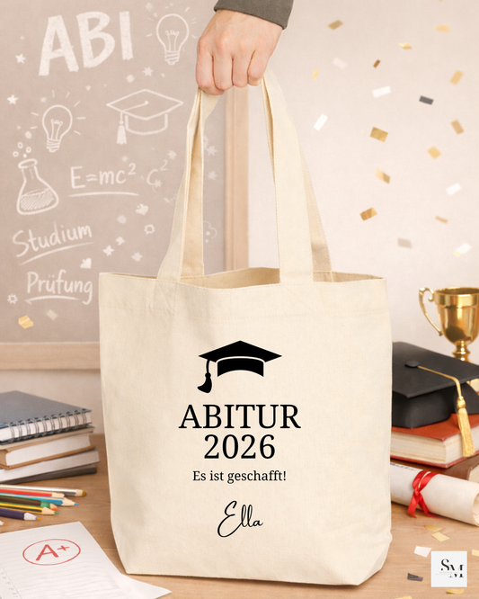 Abitur Geschenk 2026 | Personalisierter Canva Stoffbeutel | "Abitur Es ist geschafft!" | Abschluss Geschenk | Glückwunsch Abi | Jutebeutel
