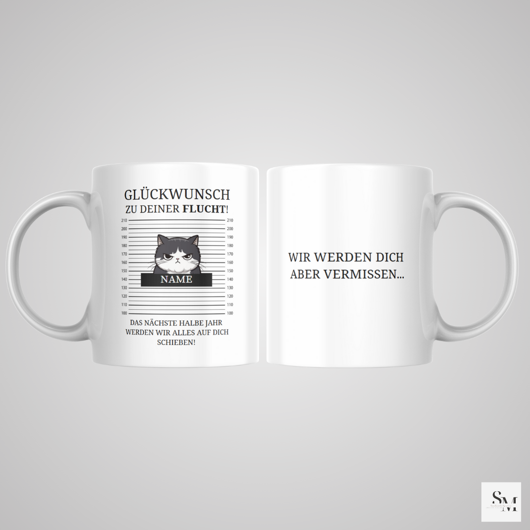 Personalisierte Tasse | Geschenk zum Abschied für Kollegen | Katze Dunkel | Abschiedsgeschenk | Verabschiedung | Ruhestand | Arbeitskollege