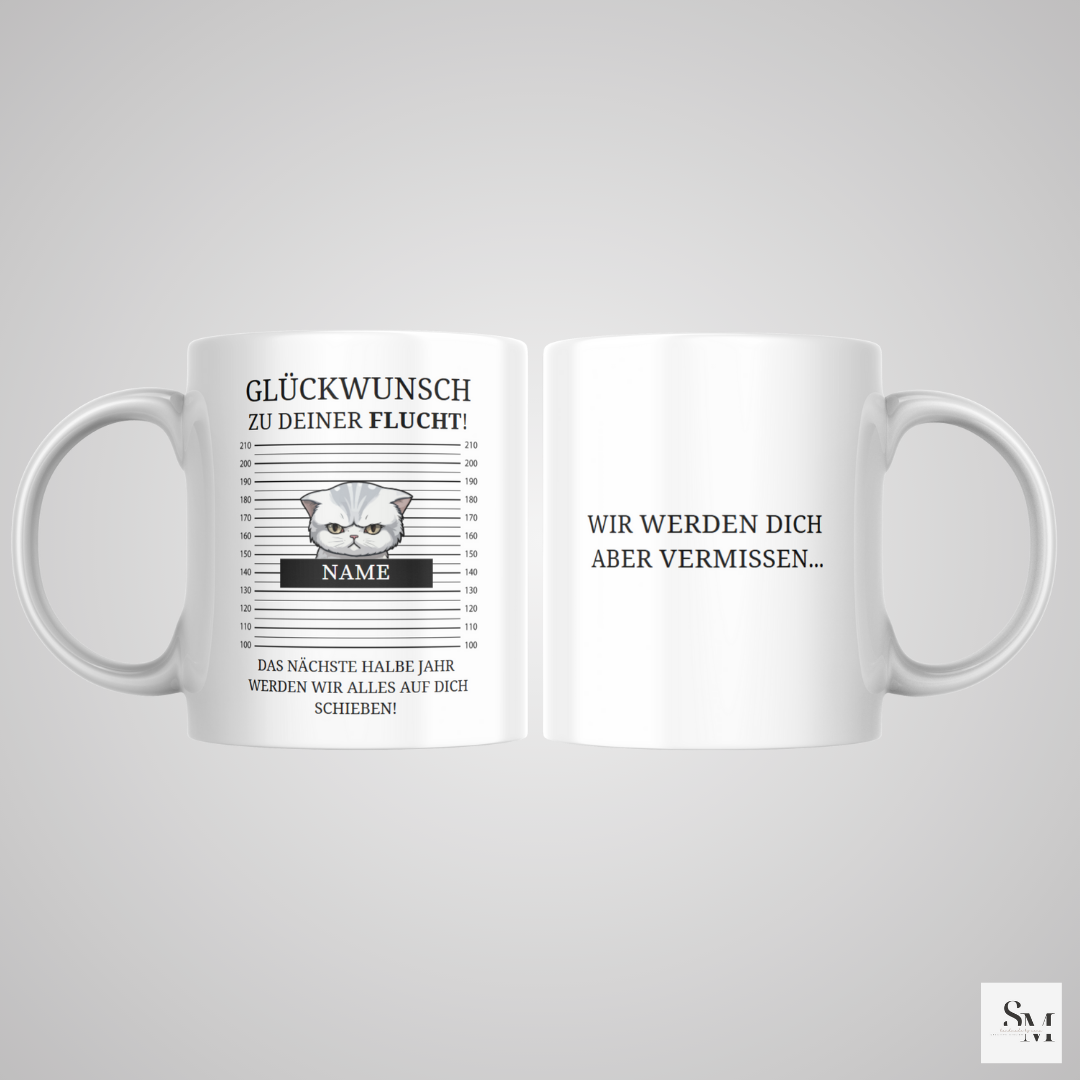 Personalisierte Tasse | Geschenk zum Abschied für Kollegen | Katze Grau | Abschiedsgeschenk | Verabschiedung | Ruhestand | Arbeitskollege