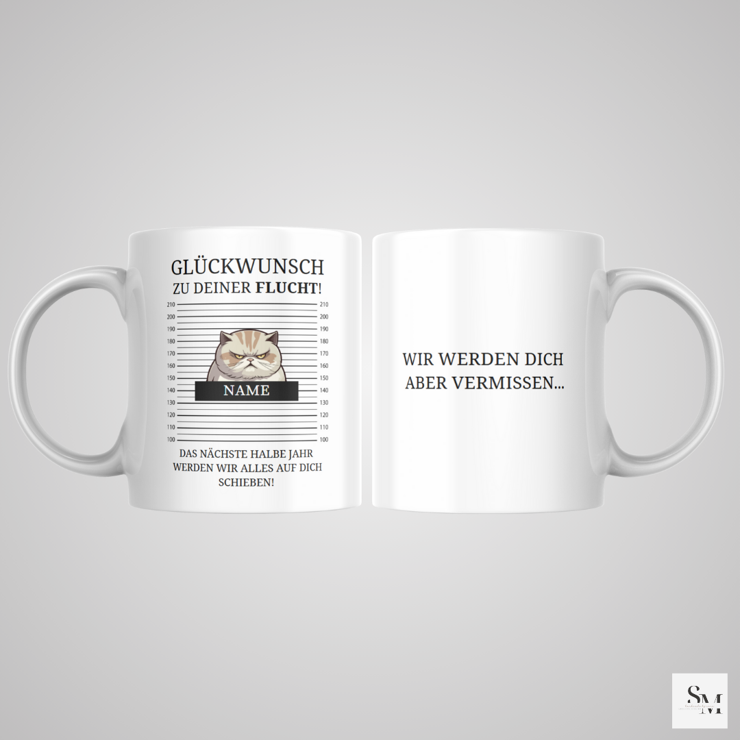 Personalisierte Tasse | Geschenk zum Abschied für Kollegen | Katze Beige | Abschiedsgeschenk | Verabschiedung | Ruhestand | Arbeitskollege