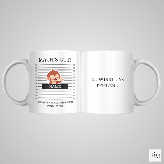 Personalisierte Tasse | Geschenk zum Abschied für Kollegen | Affe | Abschiedsgeschenk | Verabschiedung | Ruhestand | Arbeitskollege