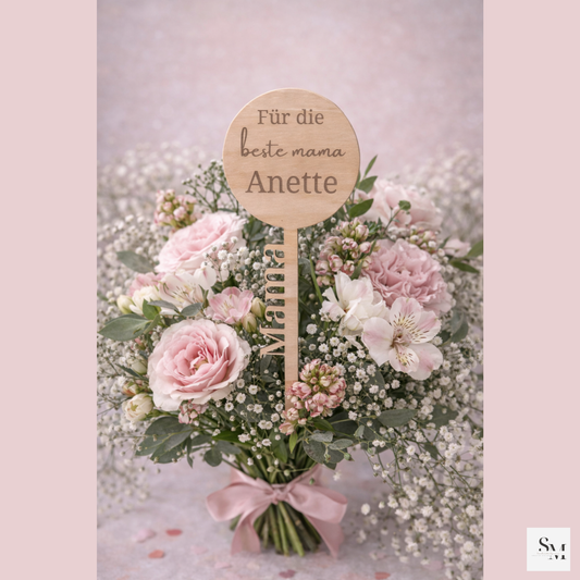 Blumenstecker aus Holz | Deko für Blumenstrauß & Topfpflanze | Geschenkstecker | Geschenk für Mama u Oma zum Muttertag | Dekostecker | Beste