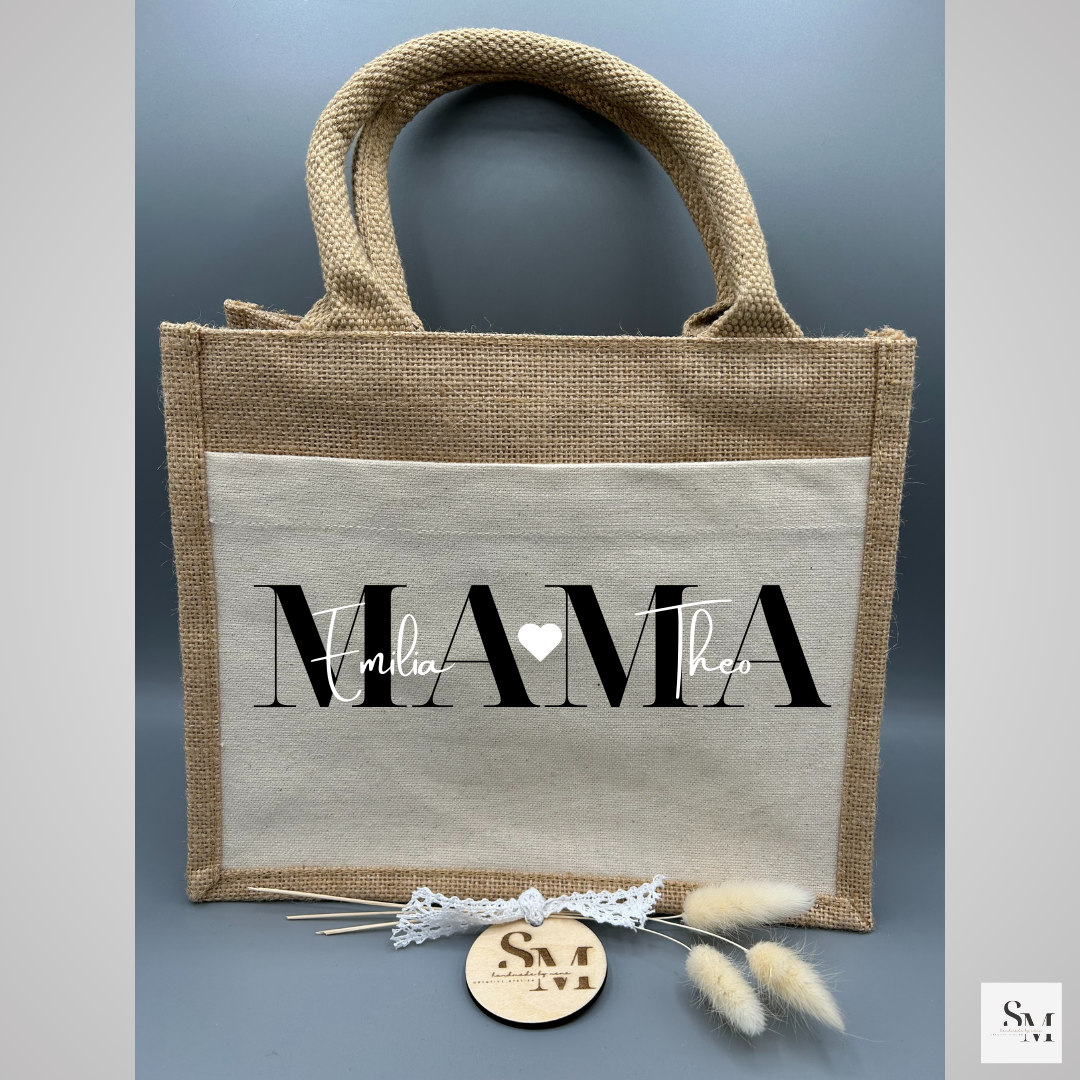 Personalisierte Jutetasche MAMA mit Kinder | Markttasche | Muttertagsgeschenk | Muttertag | Geschenk für Mama | Individuelle Geschenke