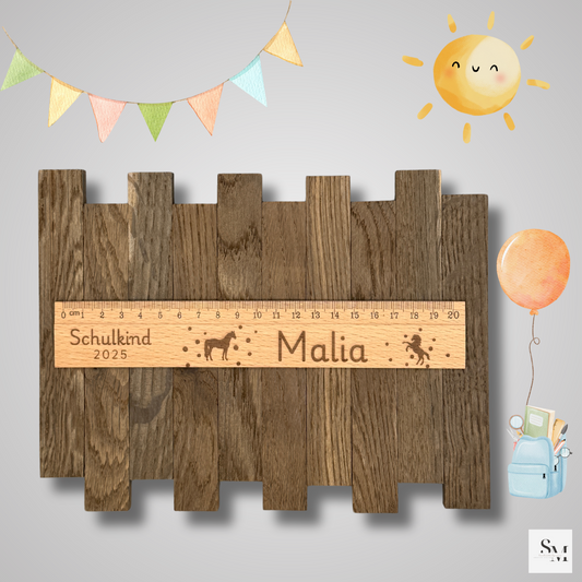 Personalisiertes Lineal Holz Schulkind 2025 – Geschenk zur Einschulung | Lineal mit Namen 20 cm | Schuleinführung