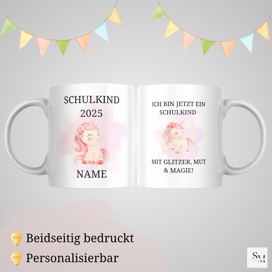 Personalisierte Tasse Einschulung 2025 mit - Einhorn & Name | Geschenk Schulanfang | Mädchen | Junge | Schultüte | Schulkind | Keramiktasse