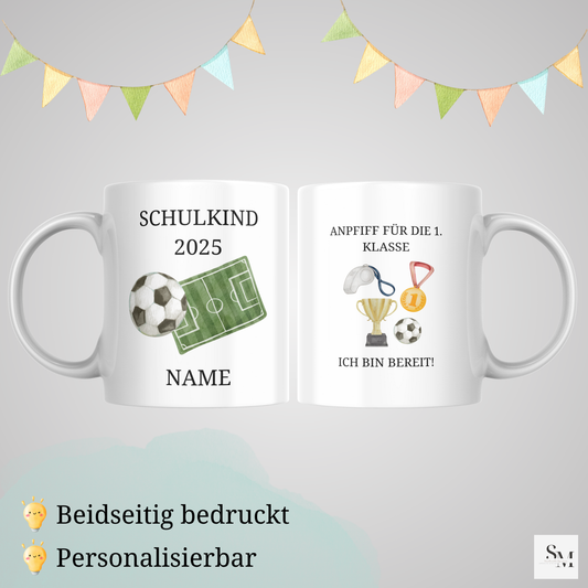Personalisierte Tasse Einschulung 2025 - Fußball | Geschenk Schulkind | Junge | Mädchen | Keramiktasse Schultüte | Einschulungsgeschenk
