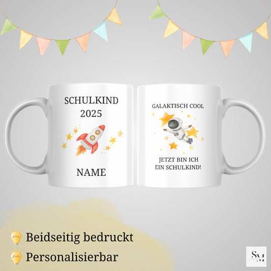 Personalisierte Tasse Einschulung 2025 - Weltraum | Geschenk Schulkind | Junge | Mädchen | Keramiktasse Schultüte | Einschulungsgeschenk