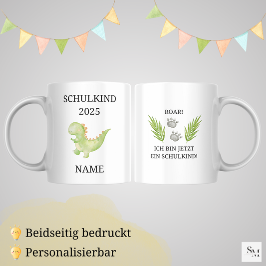 Personalisierte Tasse Einschulung 2025 - Dino | Geschenk Schulkind | Junge | Mädchen | Keramiktasse Schultüte | Einschulungsgeschenk