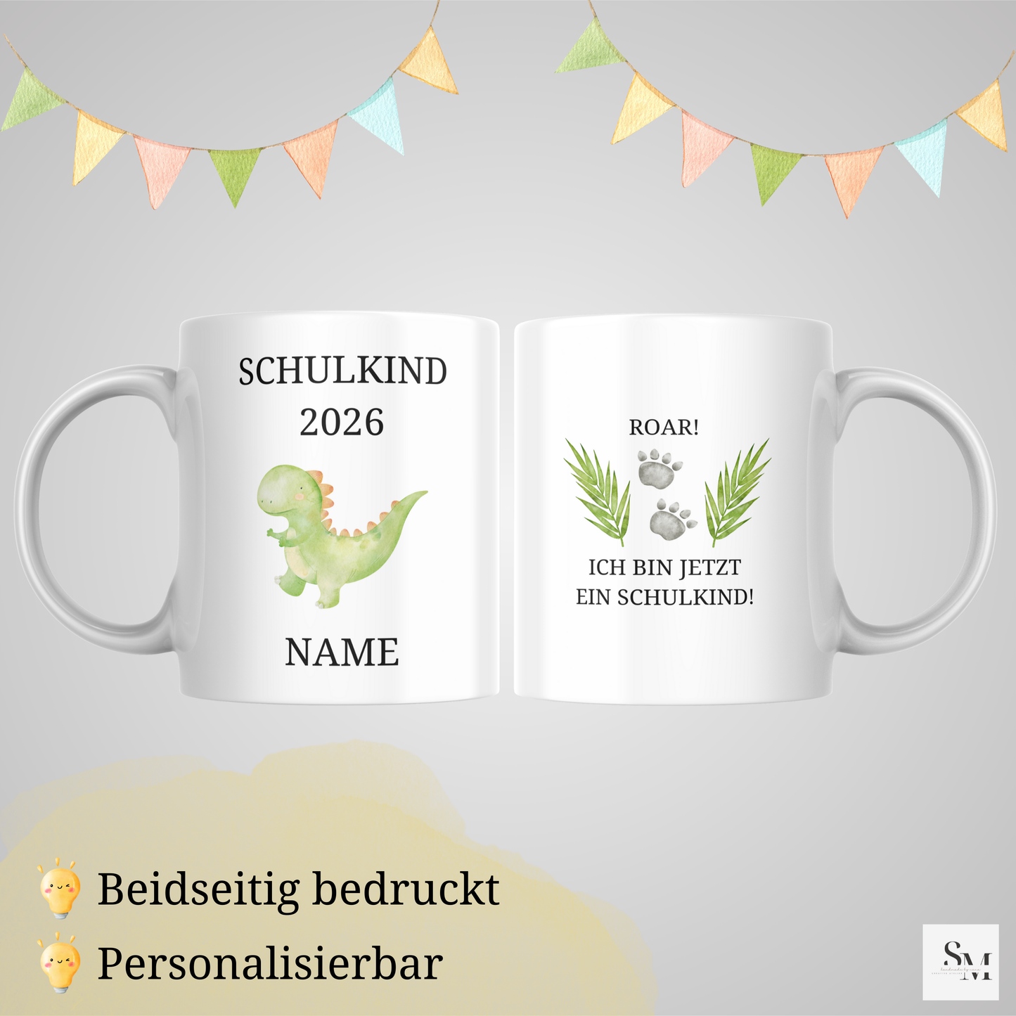 Personalisierte Tasse Einschulung 2026 - Dino | Geschenk Schulkind | Junge | Mädchen | Keramiktasse Schultüte | Einschulungsgeschenk