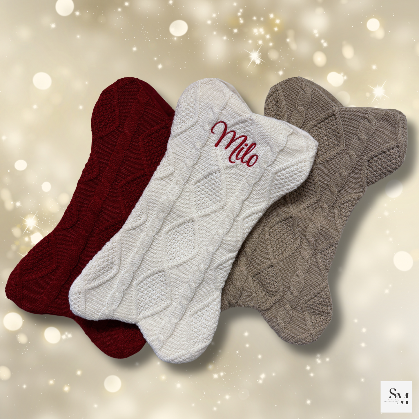 Personalisierte Knochen Weihnachtsstrümpfe | Gestickte Hundeknochen Strümpfe mit Name | Knochenförmige Hundesocken für Hunde | Weihnachten