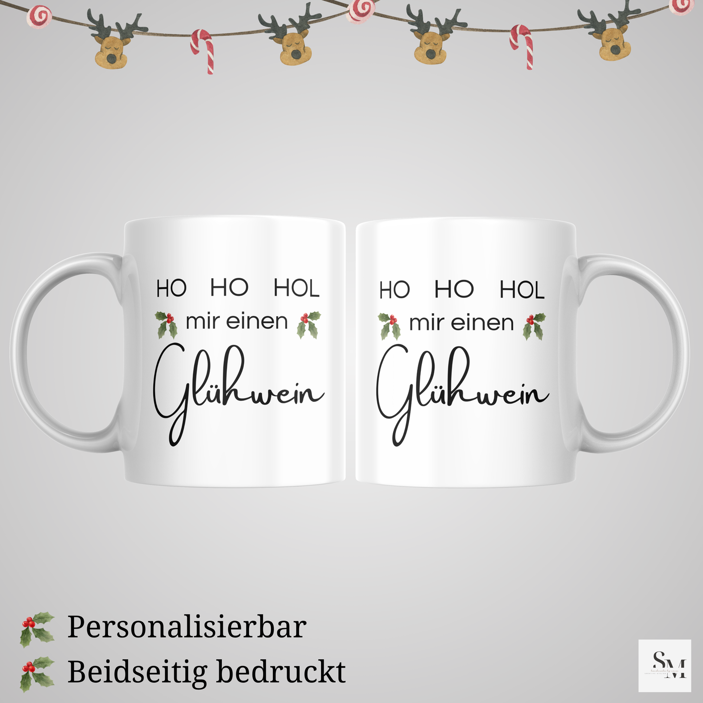 HO HO HOL Glühwein Tasse | Weihnachtsmotiv Becher für Glühwein & Heiße Schokolade | Geschenkidee Weihnachten | Nikolaus | Kaffee Tasse