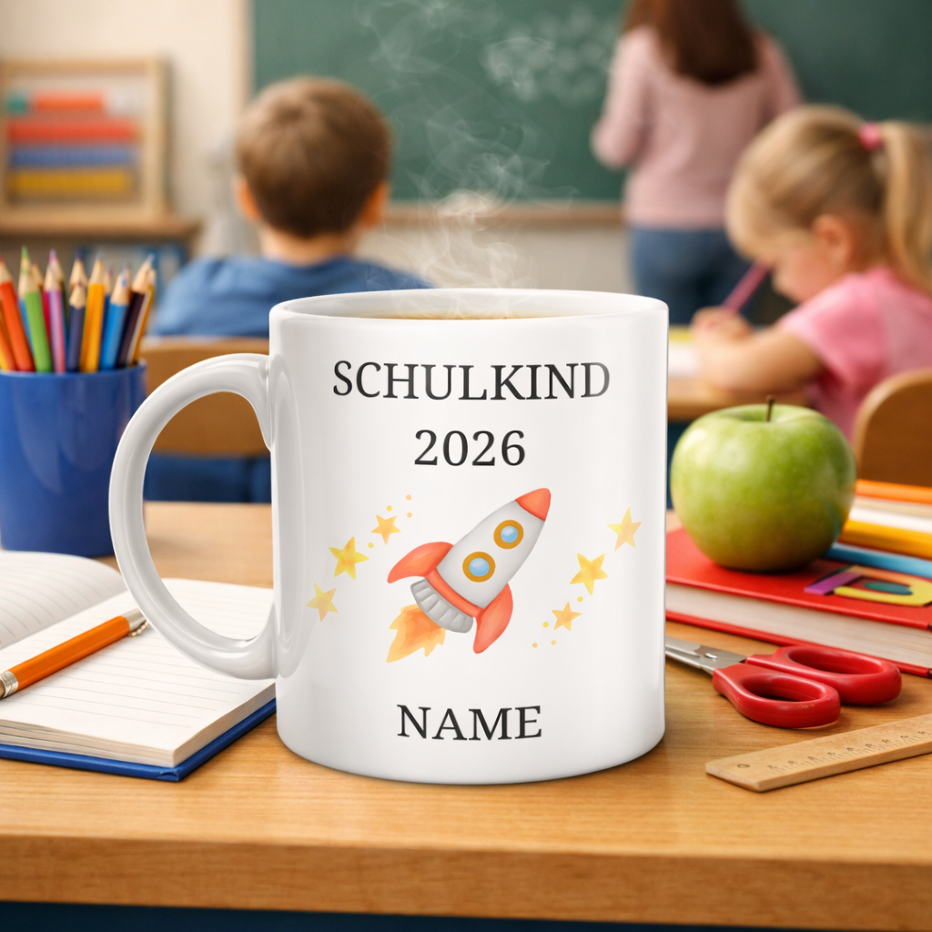 Personalisierte Tasse Einschulung 2026 - Weltraum | Geschenk Schulkind | Junge | Mädchen | Keramiktasse Schultüte | Einschulungsgeschenk