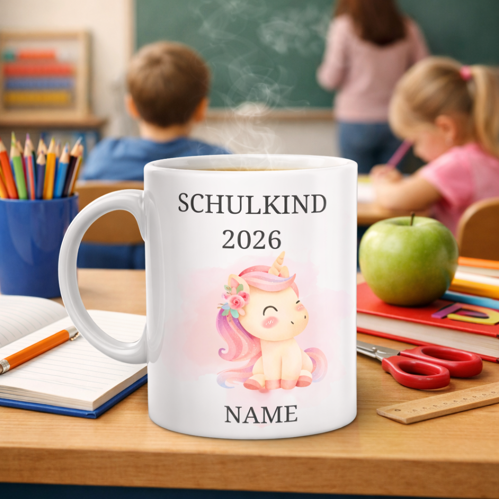 Personalisierte Tasse Einschulung 2025 mit - Einhorn & Name | Geschenk Schulanfang | Mädchen | Junge | Schultüte | Schulkind | Keramiktasse
