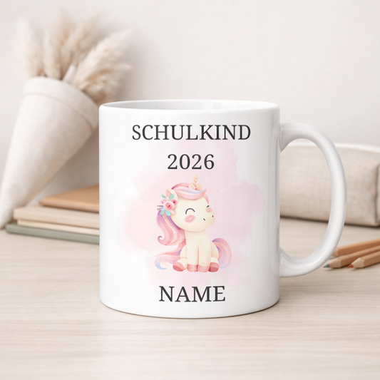 Personalisierte Tasse Einschulung 2025 mit - Einhorn & Name | Geschenk Schulanfang | Mädchen | Junge | Schultüte | Schulkind | Keramiktasse