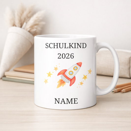Personalisierte Tasse Einschulung 2026 - Weltraum | Geschenk Schulkind | Junge | Mädchen | Keramiktasse Schultüte | Einschulungsgeschenk