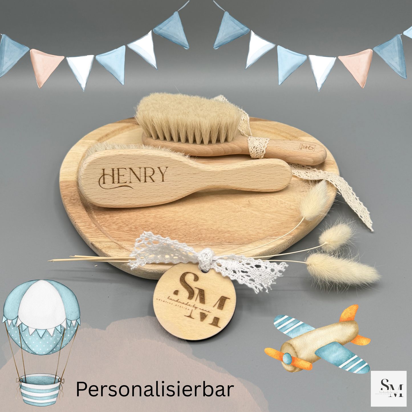 Personalisierte Baby Haarbürste aus Holz | Baby Shower | Taufe | Geburtstag | Neugeborenen Geschenk mit Namen | Individuell graviert