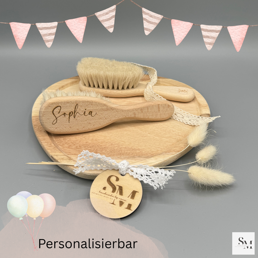 Personalisierte Baby Haarbürste aus Holz | Baby Shower | Taufe | Geburtstag | Neugeborenen Geschenk mit Namen | Individuell graviert