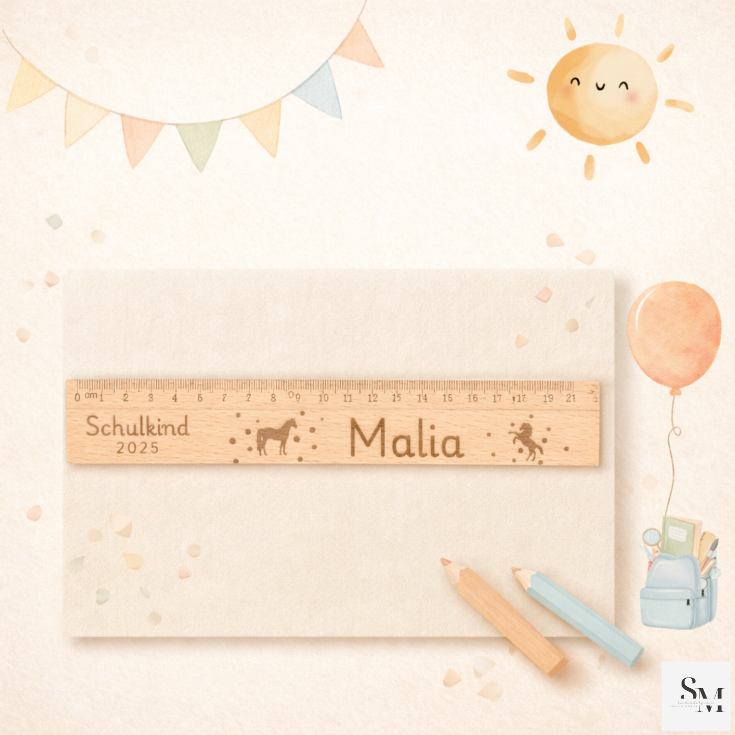 Personalisiertes Lineal Holz Schulkind 2025 – Geschenk zur Einschulung | Lineal mit Namen 20 cm | Schuleinführung