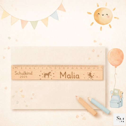 Personalisiertes Lineal Holz Schulkind 2025 – Geschenk zur Einschulung | Lineal mit Namen 20 cm | Schuleinführung