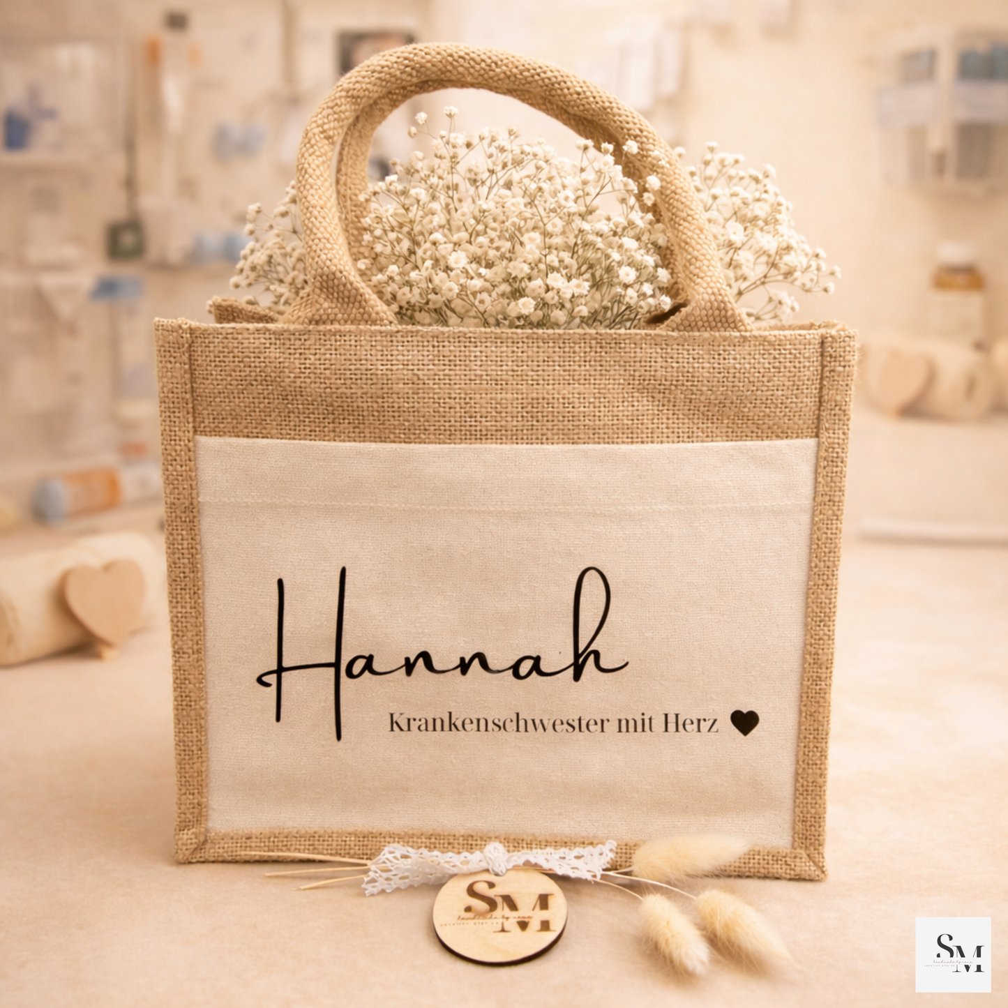 Personalisierte Jutetasche Krankenschwester | Geschenk für Krankenschwester | Dankeschön | Abschied | Altenheim | Krankenschwester mit Herz