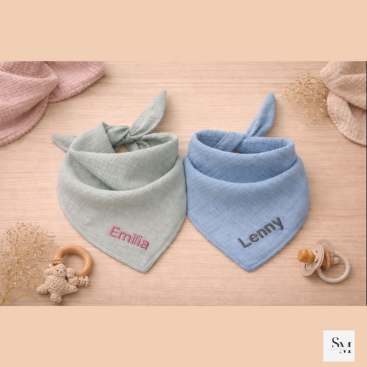 Personalisiertes Musselin Dreieckstuch Baby | Bio Baumwolle Halstuch mit Namen | Bestickt Geschenk zur Geburt & Taufe | Babytuch Kleinkind
