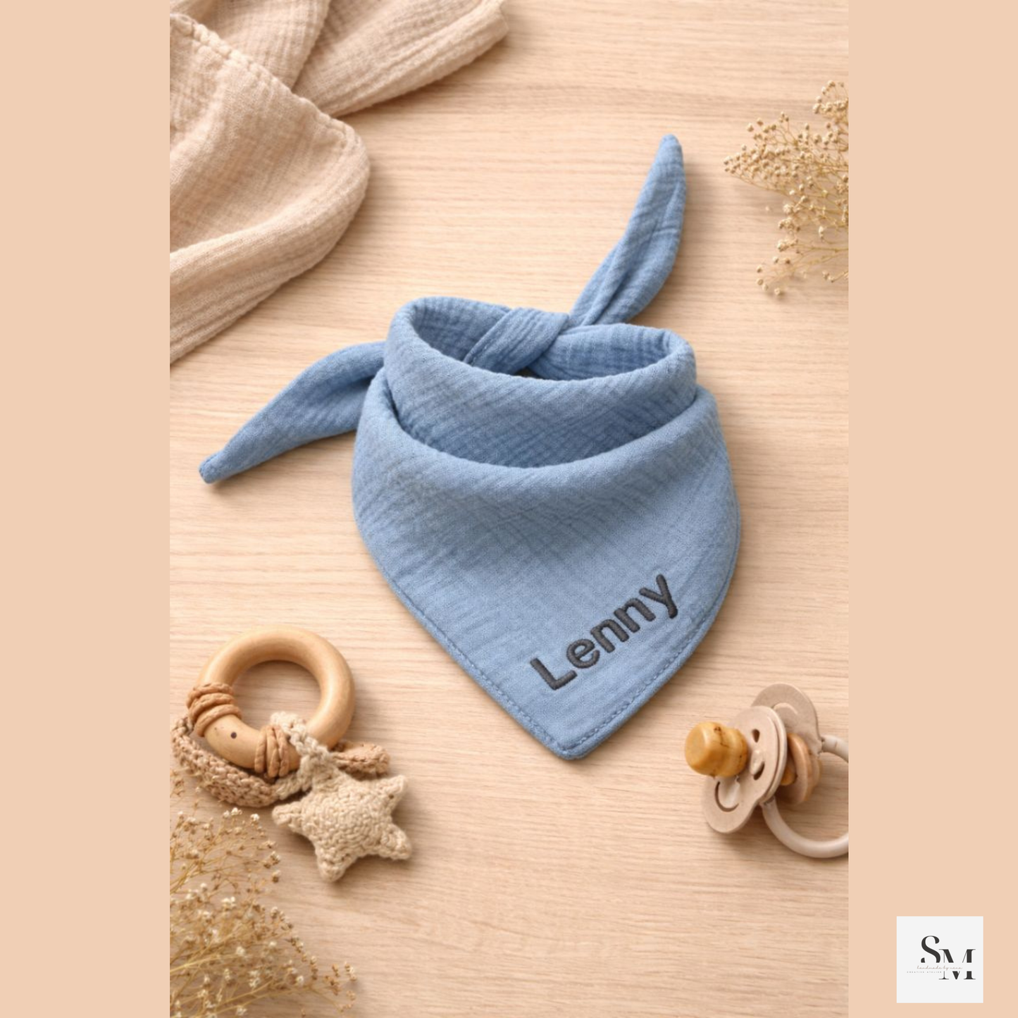 Personalisiertes Musselin Dreieckstuch Baby | Bio Baumwolle Halstuch mit Namen | Bestickt Geschenk zur Geburt & Taufe | Babytuch Kleinkind