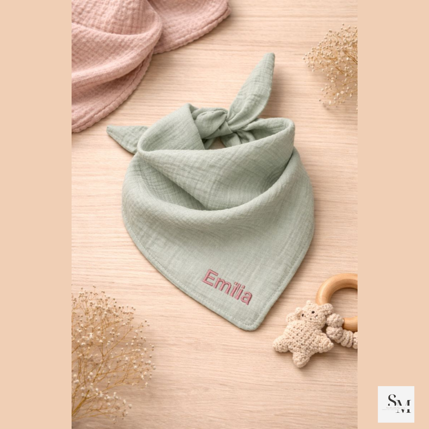 Personalisiertes Musselin Dreieckstuch Baby | Bio Baumwolle Halstuch mit Namen | Bestickt Geschenk zur Geburt & Taufe | Babytuch Kleinkind