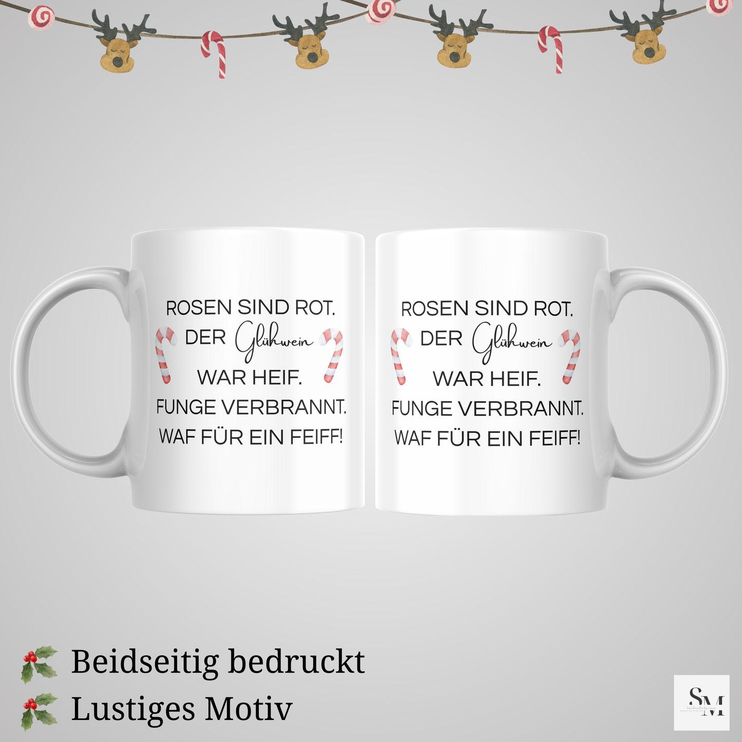 Rosen Sind Rot - Glühwein Tasse | Weihnachtsmotiv Becher für Glühwein & Heiße Schokolade | Geschenkidee Weihnachten | Nikolaus | Kaffeetasse